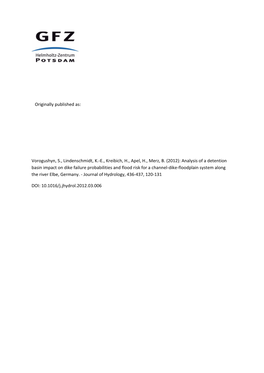 (2012): Analysis of a Detention Basin Impact on Dike Failure Probabilities and Flood Risk for a Channel‐Dike‐Floodplain System Along the River Elbe, Germany