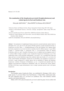 Re-Examination of the Symphyodon Perrottetii (Symphyodontaceae) and Related Species in East and Southeast Asia