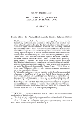 Philosopher of the Person Tadeusz Styczeń (1931−2010)