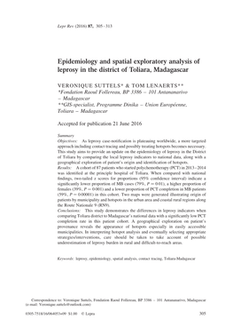 Epidemiology and Spatial Exploratory Analysis of Leprosy in the District of Toliara, Madagascar