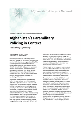 Afghanistan's Paramilitary Policing in Context