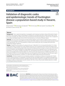 Validation of Diagnostic Codes and Epidemiologic Trends of Huntington