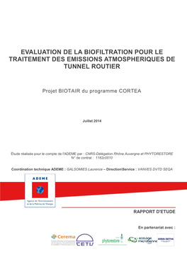 Evaluation De La Biofiltration Pour Le Traitement Des Emissions Atmospheriques De Tunnel Routier