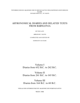 Astronomical Diaries and Related Texts from Babylonia