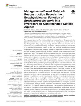 Metagenome-Based Metabolic Reconstruction Reveals the Ecophysiological Function of Epsilonproteobacteria in a Hydrocarbon-Contaminated Sulﬁdic Aquifer Andreas H