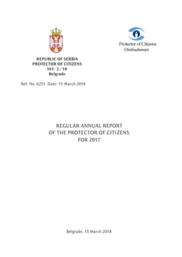 Regular Annual Report of the Protector of Citizens for 2017