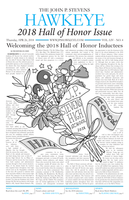 2018 Hall of Honor Issue Thursday, APR 26, 2018 VOL