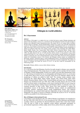 Ethiopia in World Athletics © 2019 Yoga Received: 02-11-2018 Accepted: 05-12-2018 Dr