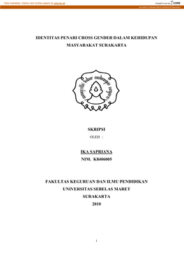 Identitas Penari Cross Gender Dalam Kehidupan Masyarakat Surakarta Skripsi Ika Sapriana Nim. K8406005 Fakultas Keguruan Dan