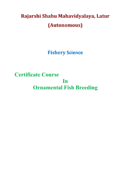 Certificate Course in Ornamental Fish Breeding