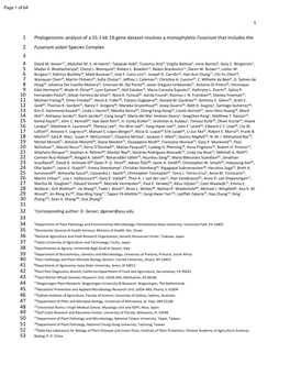 Phylogenomic Analysis of a 55.1 Kb 19-Gene Dataset Resolves a Monophyletic Fusarium That Includes the 2 Fusarium Solani Species Complex 3 4 David M