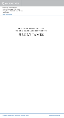 Henry James , Edited by Jean Chothia Frontmatter More Information