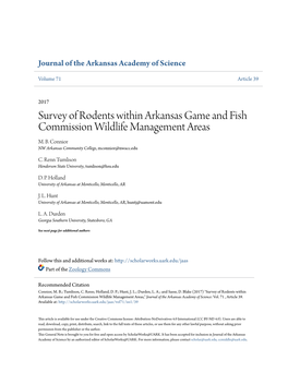 Survey of Rodents Within Arkansas Game and Fish Commission Wildlife Management Areas M