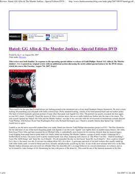 Review: Hated: GG Allin & the Murder Junkies