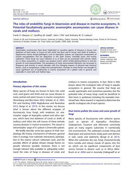 The Roles of Endolithic Fungi in Bioerosion and Disease in Marine Ecosystems. II. Potential Facultatively Parasitic Anamorphic A