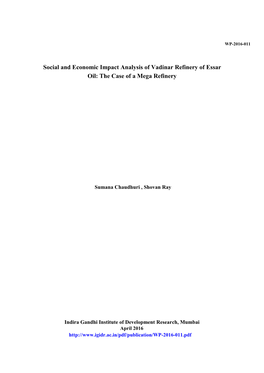 Social and Economic Impact Analysis of Vadinar Refinery of Essar Oil: the Case of a Mega Refinery