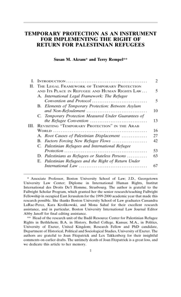 Temporary Protection As an Instrument for Implementing the Right of Return for Palestinian Refugees