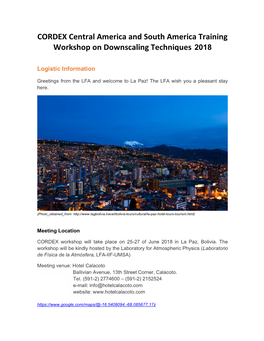 CORDEX Central America and South America Training Workshop on Downscaling Techniques 2018