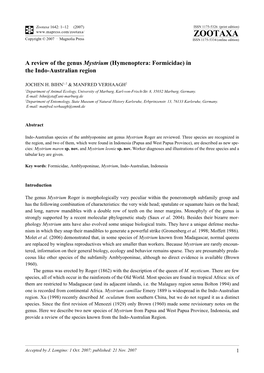 Zootaxa,A Review of the Genus Mystrium (Hymenoptera