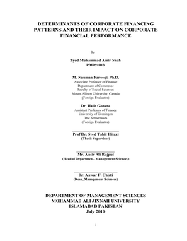 Determinants of Corporate Financing Patterns and Their Impact on Corporate Financial Performance