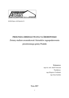 Zmiany Studium Uwarunkowań I Kierunków Zagospodarowania Przestrzennego Gminy Prudnik