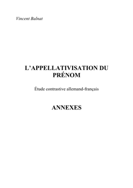 L'appellativisation Du Prénom Annexes