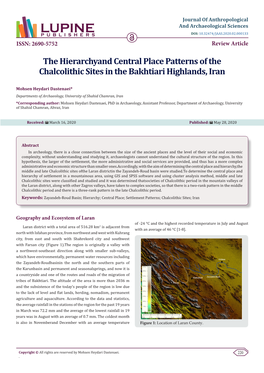 The Hierarchyand Central Place Patterns of the Chalcolithic Sites in the Bakhtiari Highlands, Iran