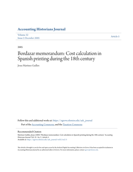 Cost Calculation in Spanish Printing During the 18Th Century Jesus Martinez Guillen