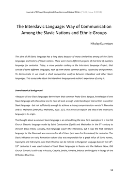 Way of Communication Among the Slavic Nations and Ethnic Groups