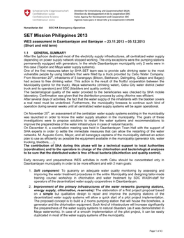 SET Mission Philippines 2013 WES Assessment in Daanbantayan and Bantayan – 23.11.2013 – 05.12.2013 (Short and Mid Term)