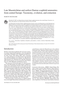 Late Maastrichtian and Earliest Danian Scaphitid Ammonites from Central Europe: Taxonomy, Evolution, and Extinction