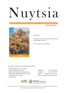 Nuytsia WESTERN AUSTRALIA's JOURNAL of SYSTEMATIC BOTANY ISSN 0085–4417