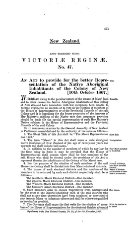 31 Victoriae 1867 No 47 Maori Representation