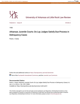 Arkansas Juvenile Courts: Do Lay Judges Satisfy Due Process in Delinquency Cases
