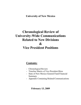 Chronological Review of University-Wide Communications Related to New Divisions & Vice President Positions