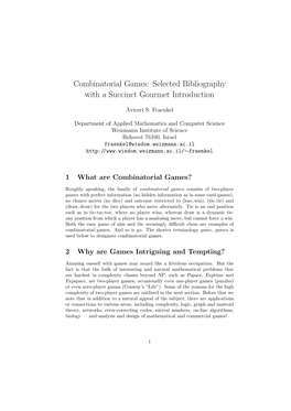 Combinatorial Games: Selected Bibliography with a Succinct Gourmet Introduction