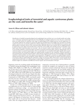 Ecophysiological Traits of Terrestrial and Aquatic Carnivorous Plants: Are the Costs and Beneﬁ Ts the Same?