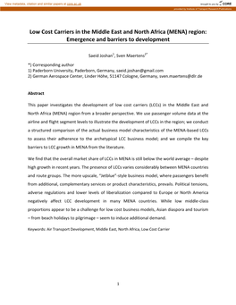 (MENA) Region: Emergence and Barriers to Development