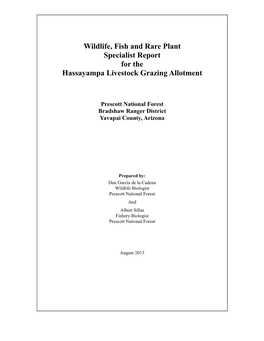 Wildlife, Fish and Rare Plant Specialist Report for the Hassayampa Livestock Grazing Allotment