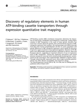 Discovery of Regulatory Elements in Human ATP-Binding Cassette Transporters Through Expression Quantitative Trait Mapping