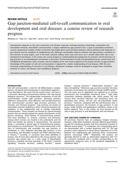 Gap Junction-Mediated Cell-To-Cell Communication in Oral Development and Oral Diseases: a Concise Review of Research Progress