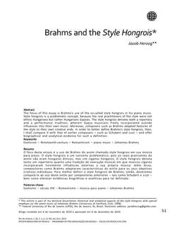 Brahms and the Style Hongrois* Jacob Herzog**