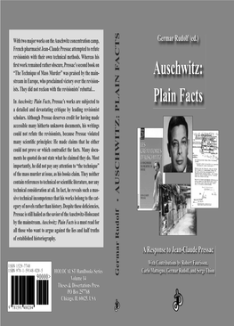 Auschwitz Plain Facts, a Response to Jean-Claude Pressac from Germar Rudolf