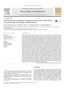 Shelterwood and Multicohort Management Have Similar Initial Effects on Ground Beetle Assemblages in Boreal Forests Q ⇑ Luana Graham-Sauvé A,B, Timothy T