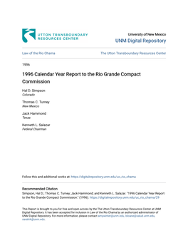 1996 Calendar Year Report to the Rio Grande Compact Commission