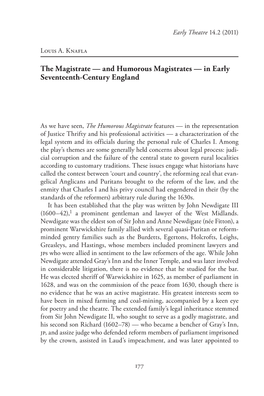 The Magistrate — and Humorous Magistrates — in Early Seventeenth-Century England