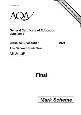 GCE Classical Civilisation Mark Scheme Unit