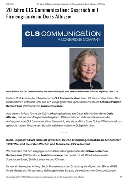 20 Jahre CLS Communication: Gespräch Mit Firmengründerin Doris Albisser – UEPO.De 20 Jahre CLS Communication: Gespräch Mit Firmengründerin Doris Albisser