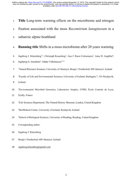 Title Long-Term Warming Effects on the Microbiome and Nitrogen Fixation