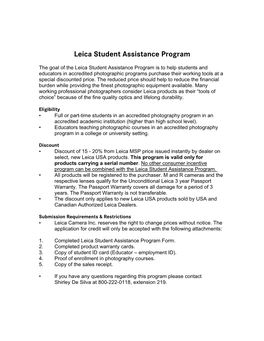 Leica Student Assistance Program